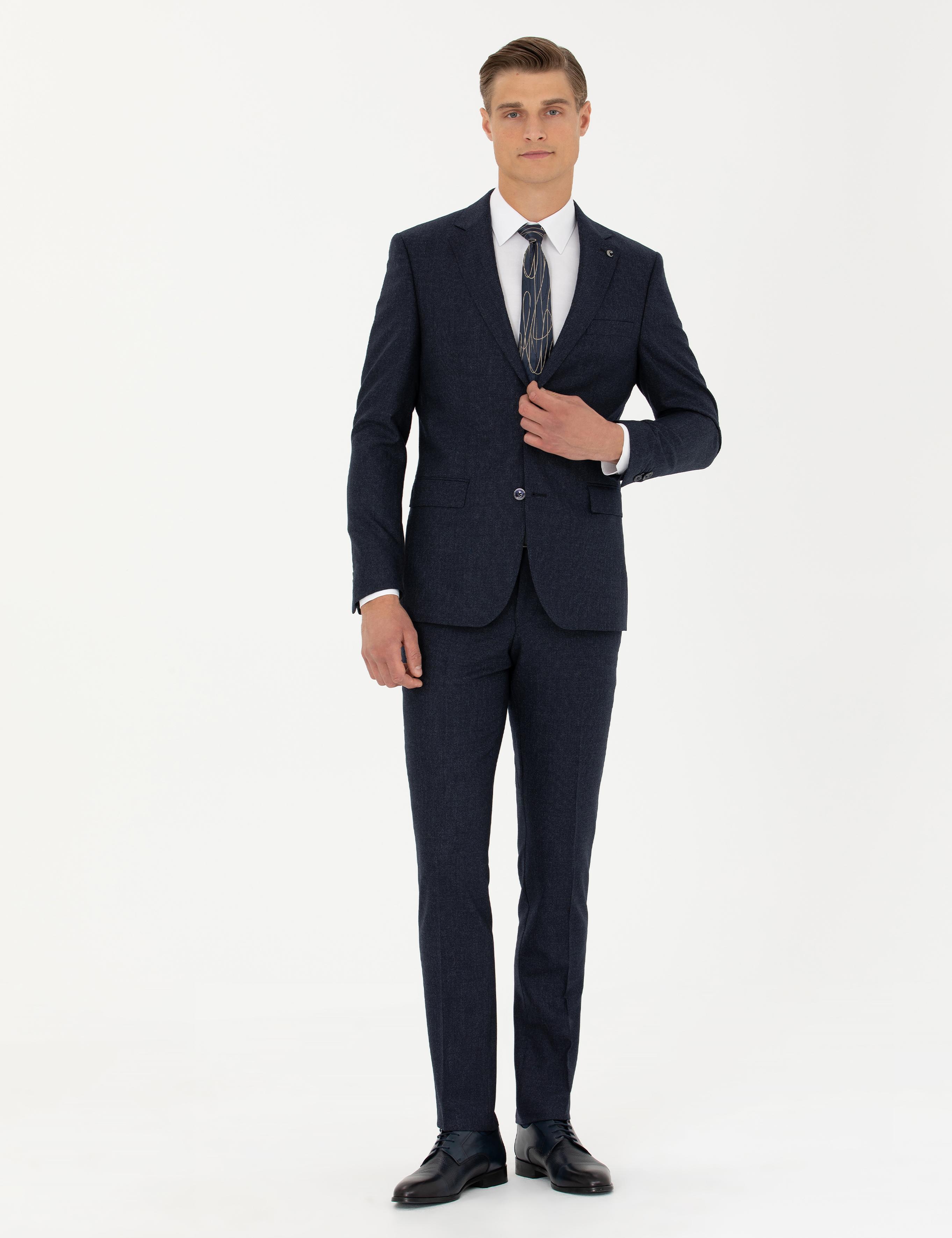 Lacivert Slim Fit Yün Takım Elbise - 50277980026