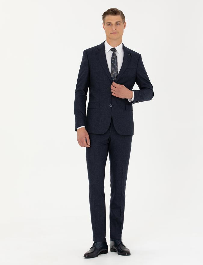 Lacivert Slim Fit Yün Takım Elbise