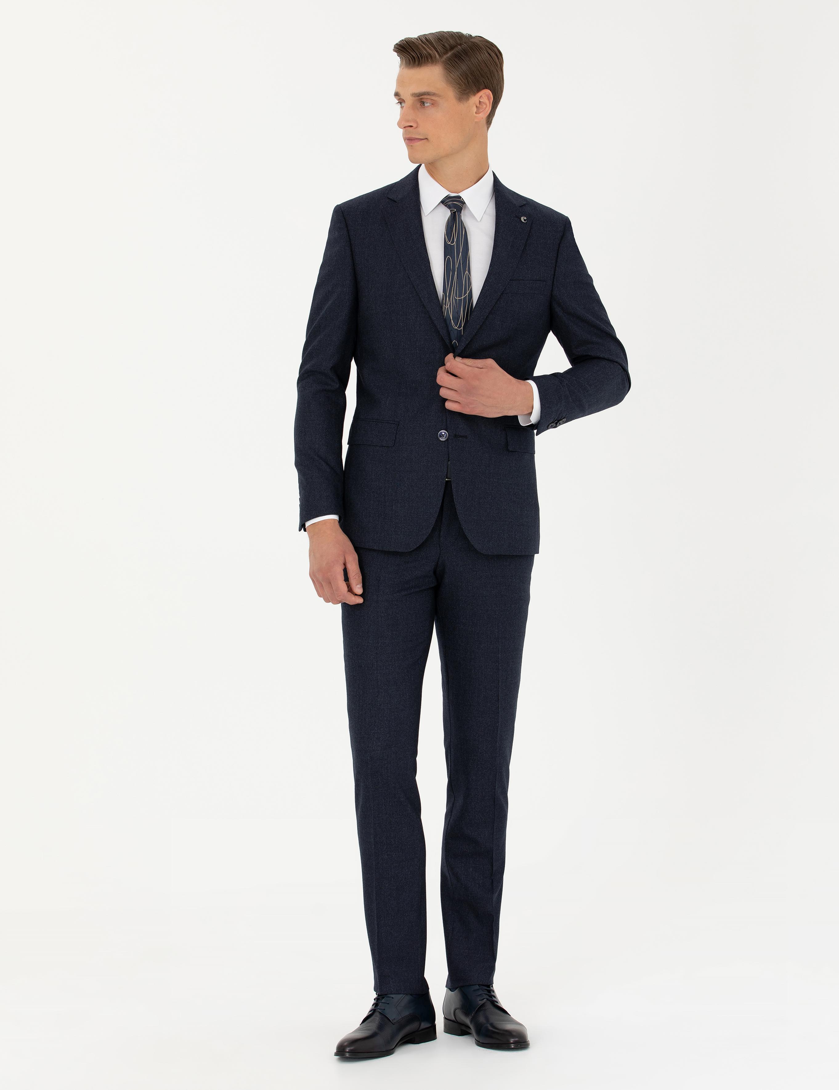 Lacivert Slim Fit Yün Takım Elbise - 50277980026
