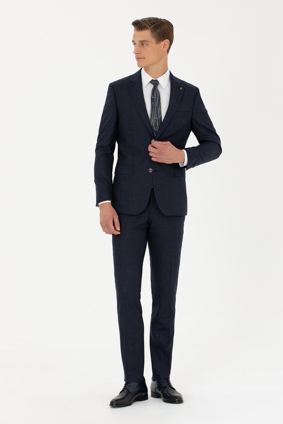 Lacivert Slim Fit Yün Takım Elbise - 50277980026