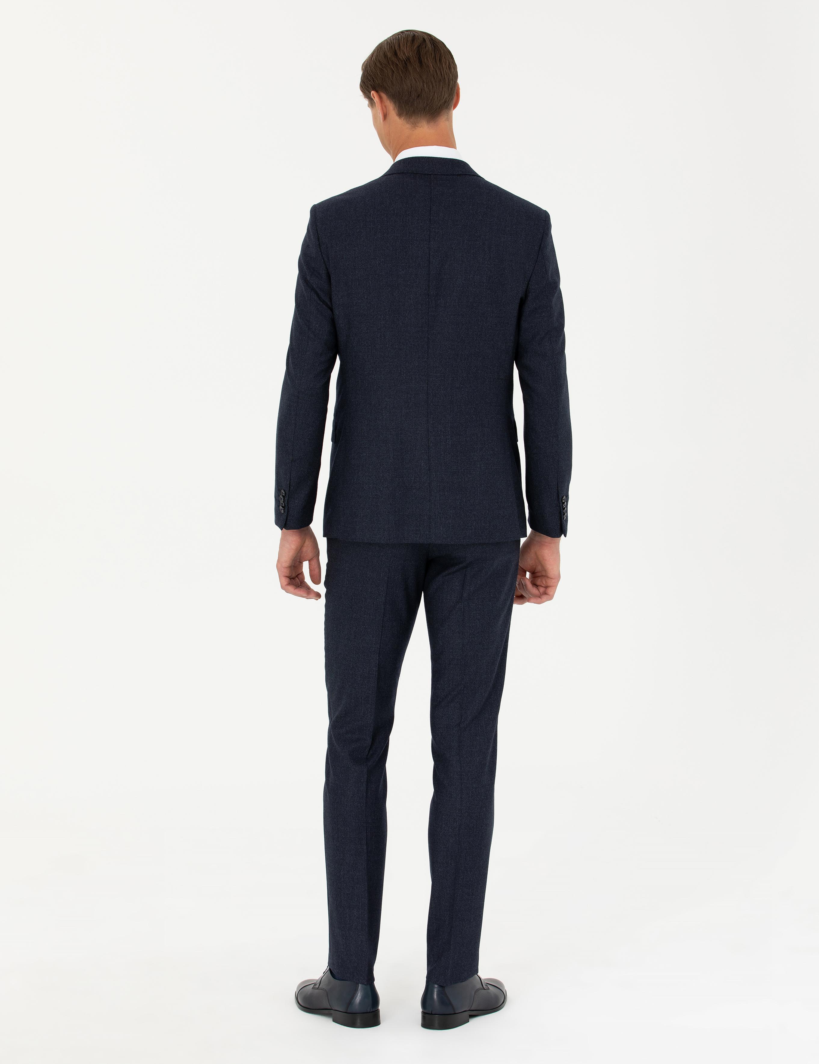 Lacivert Slim Fit Yün Takım Elbise - 50277980026