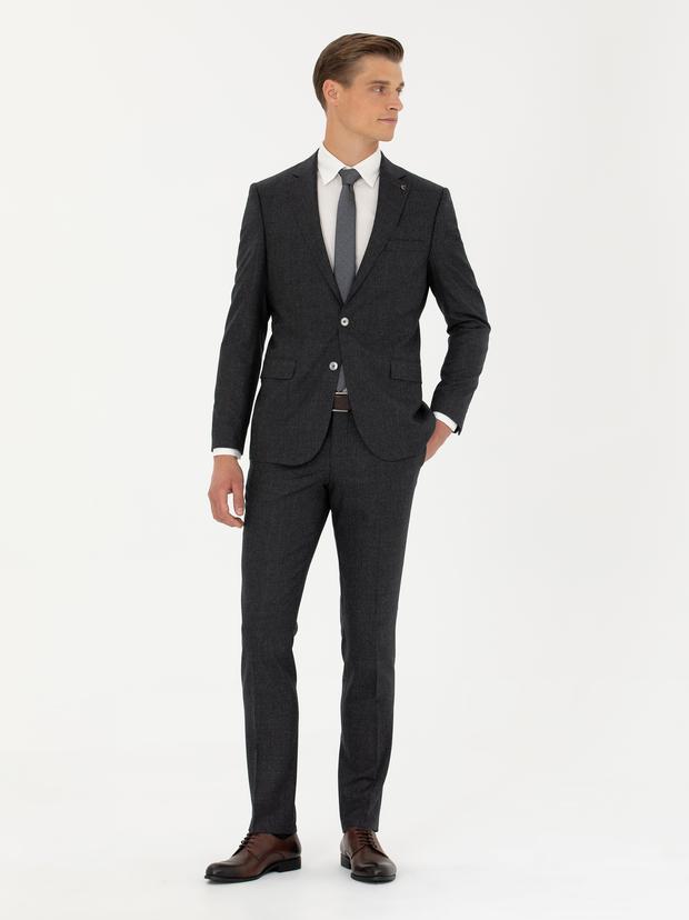 Antrasit Slim Fit Yün Takım Elbise