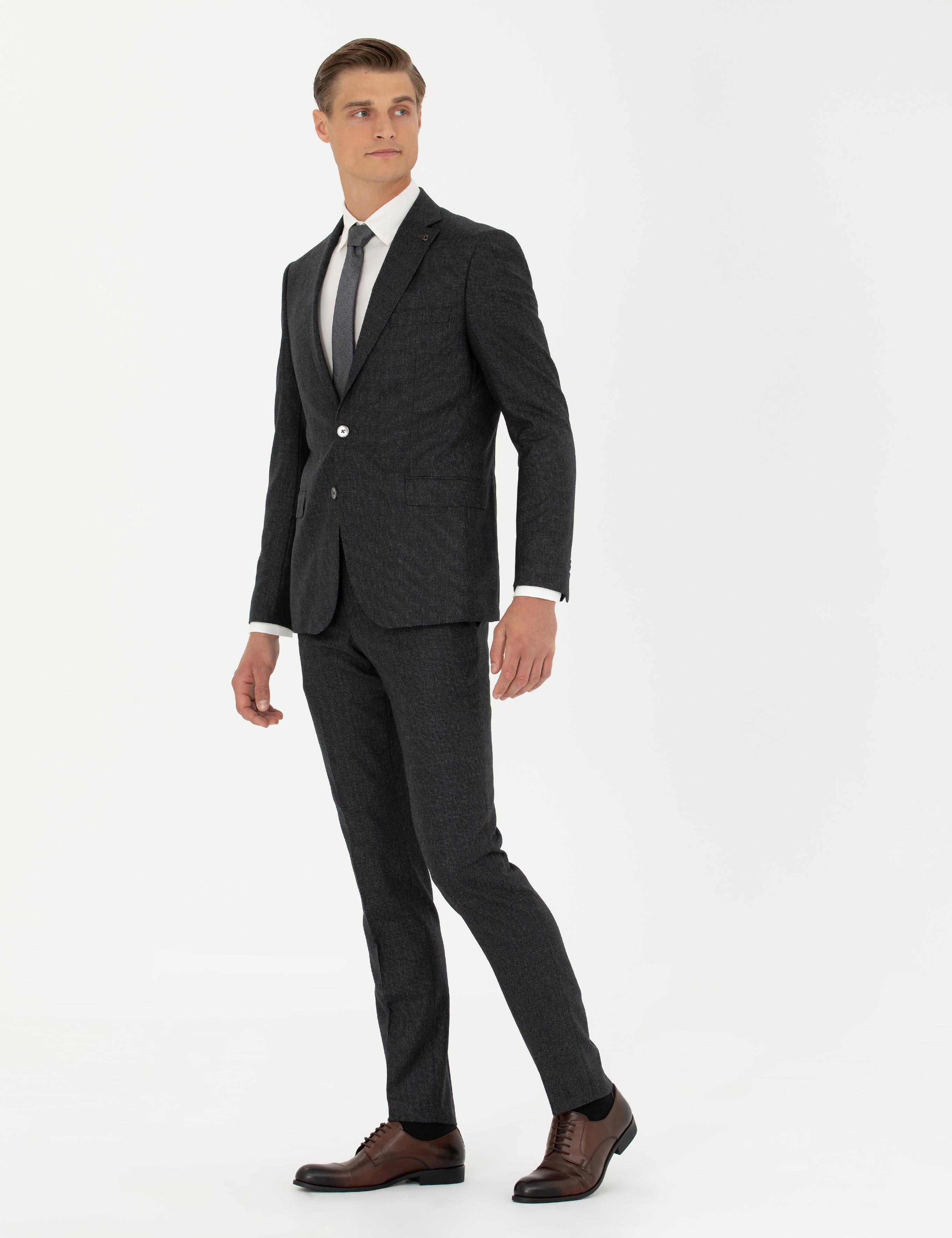 Antrasit Slim Fit Yün Takım Elbise - 50277980041