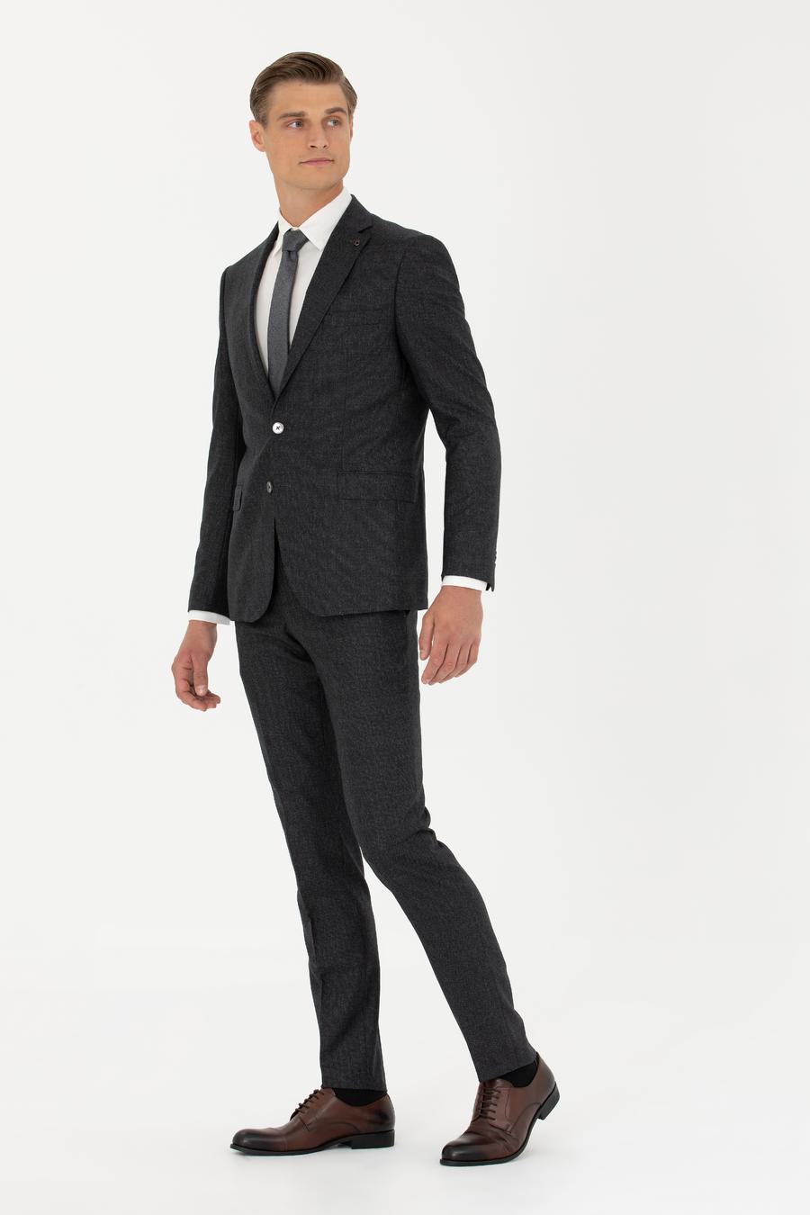 Antrasit Slim Fit Yün Takım Elbise - 50277980041