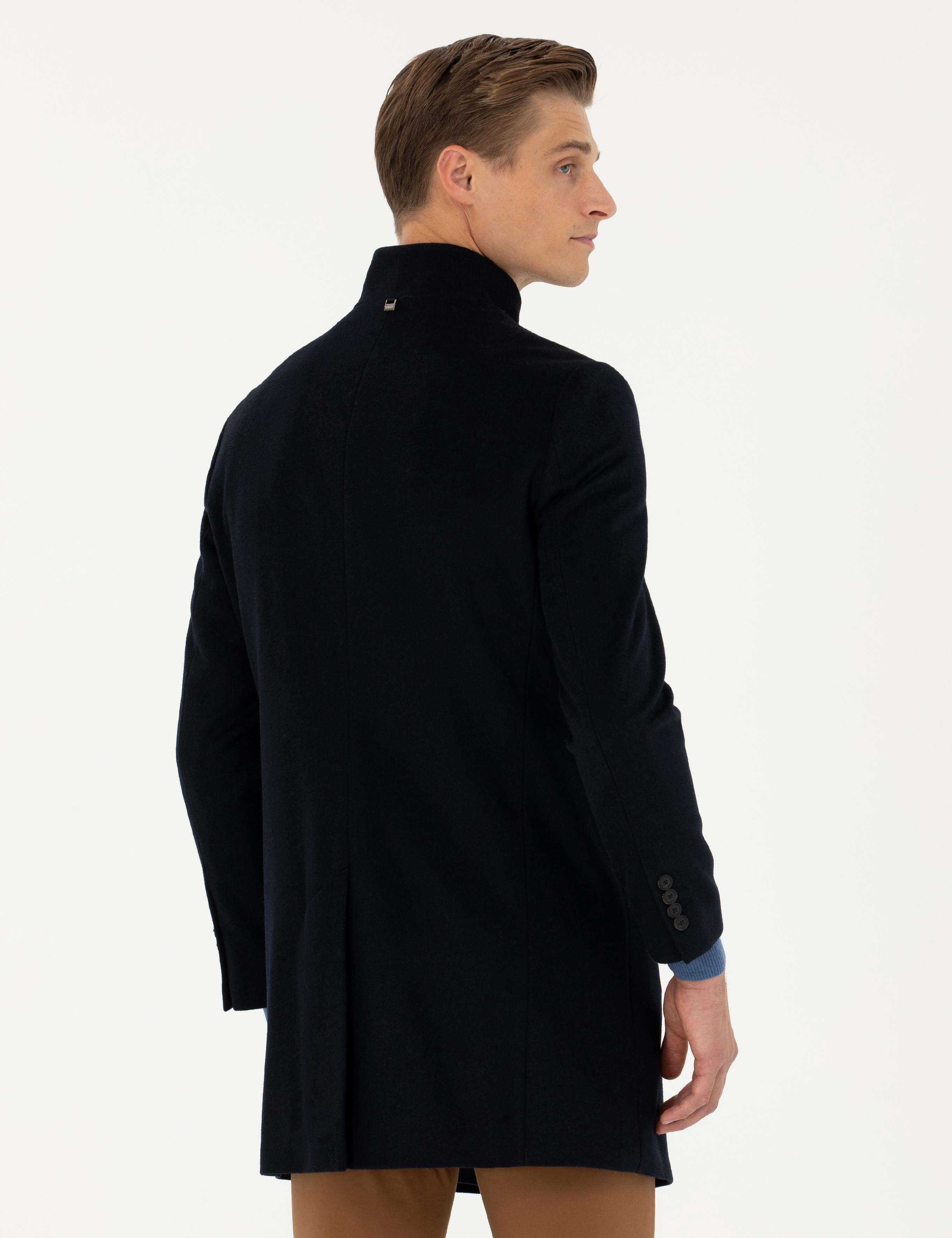 Lacivert Yün Karışımlı Slim Fit Palto - 50270707006