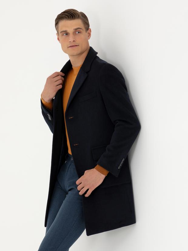 Lacivert Slim Fit Palto