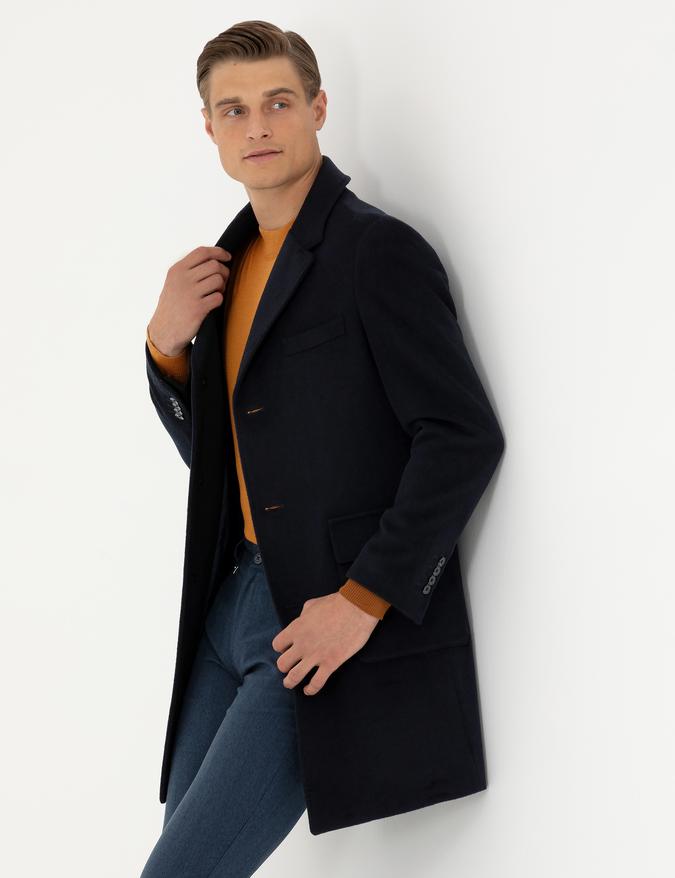 Lacivert Slim Fit Palto