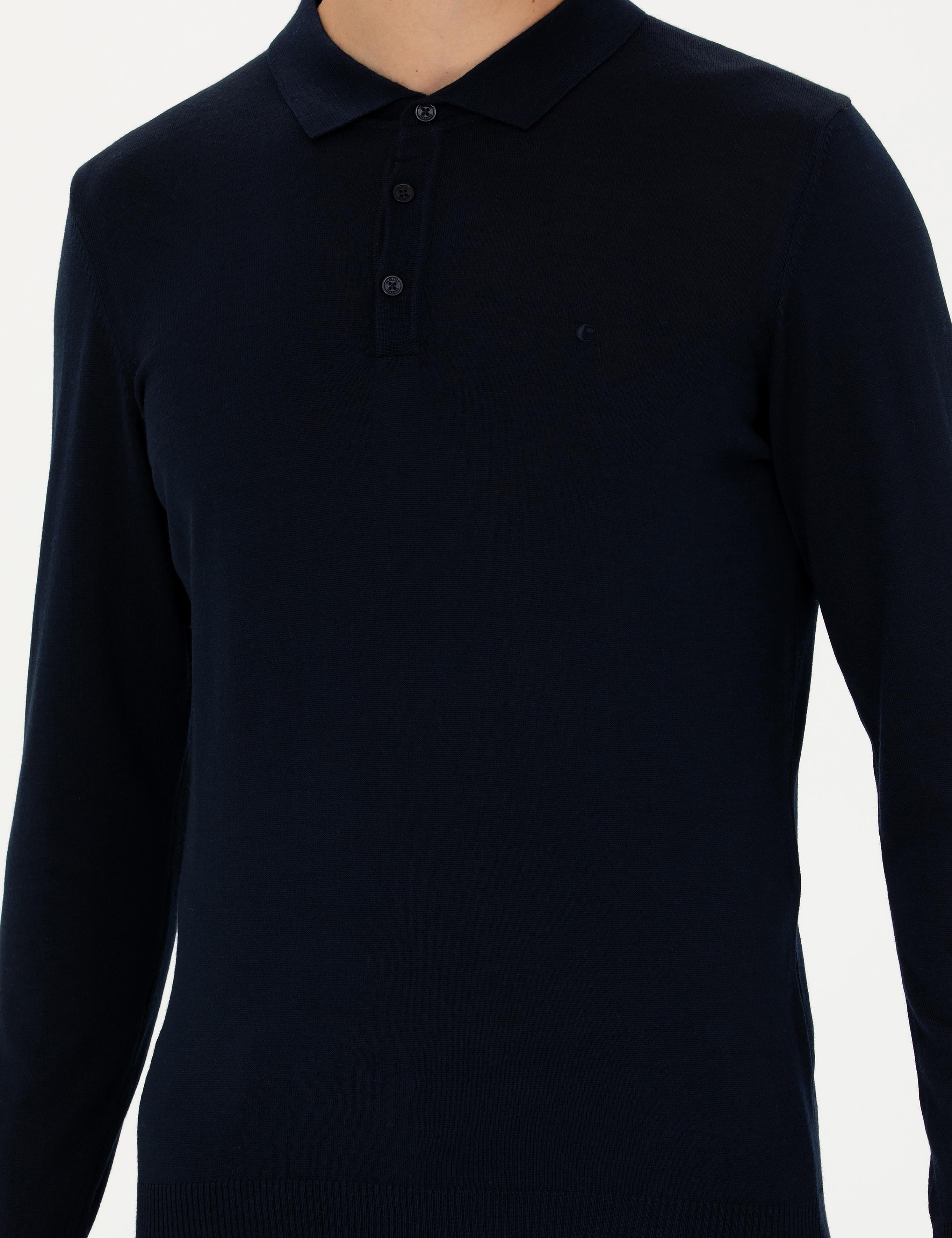 Lacivert Slim Fit Polo Yaka Basic Triko Kazak - 50270169036
