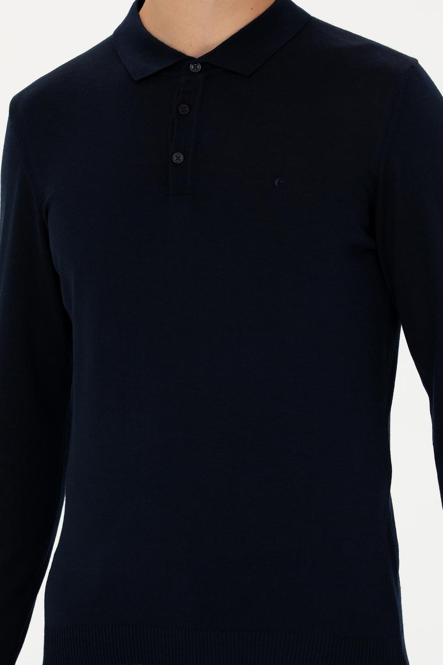 Lacivert Slim Fit Polo Yaka Basic Triko Kazak - 50270169036