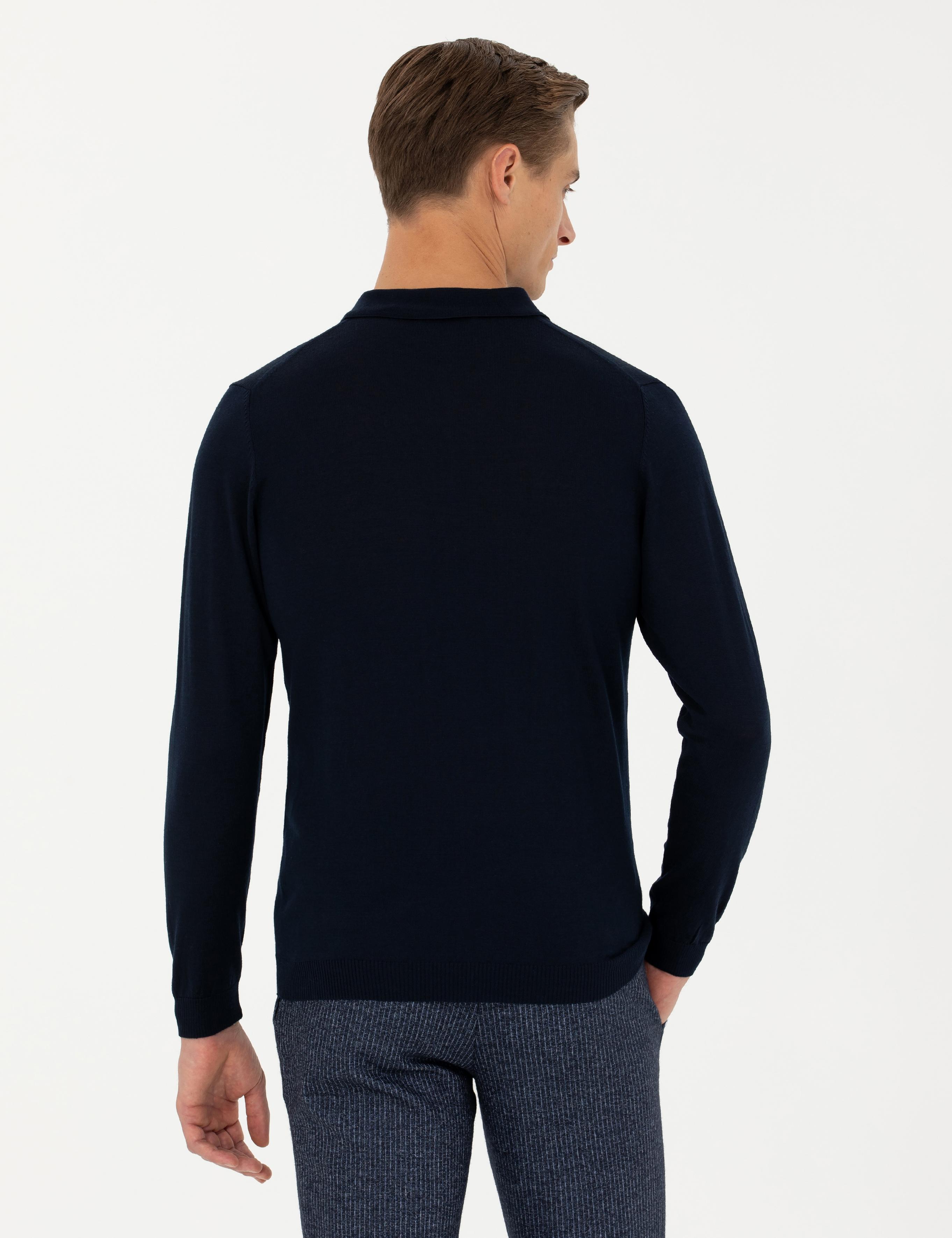 Lacivert Slim Fit Polo Yaka Basic Triko Kazak - 50270169036