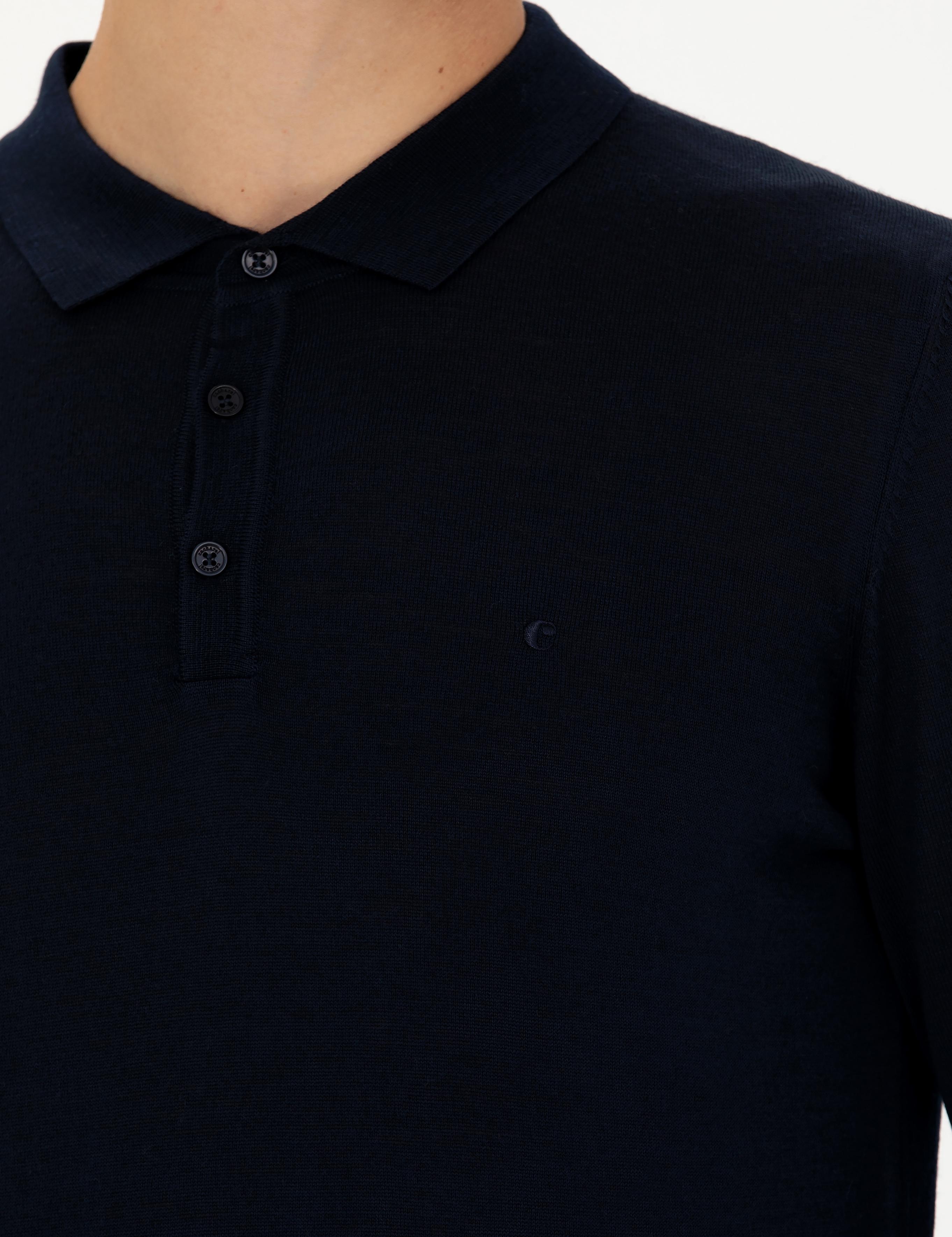 Lacivert Slim Fit Polo Yaka Basic Triko Kazak - 50270169036
