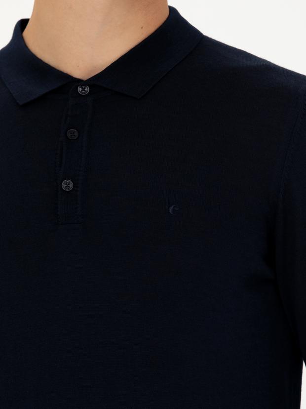 Lacivert Slim Fit Polo Yaka Basic Triko Kazak