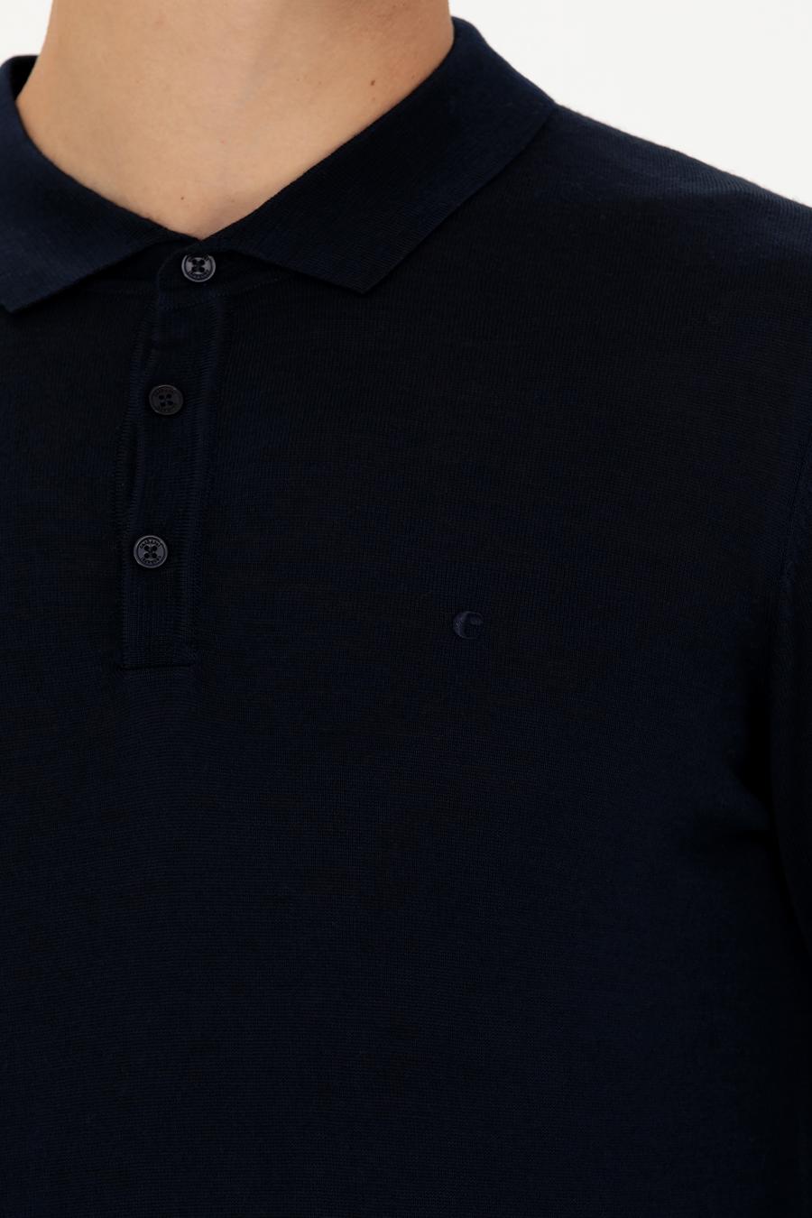 Lacivert Slim Fit Polo Yaka Basic Triko Kazak - 50270169036