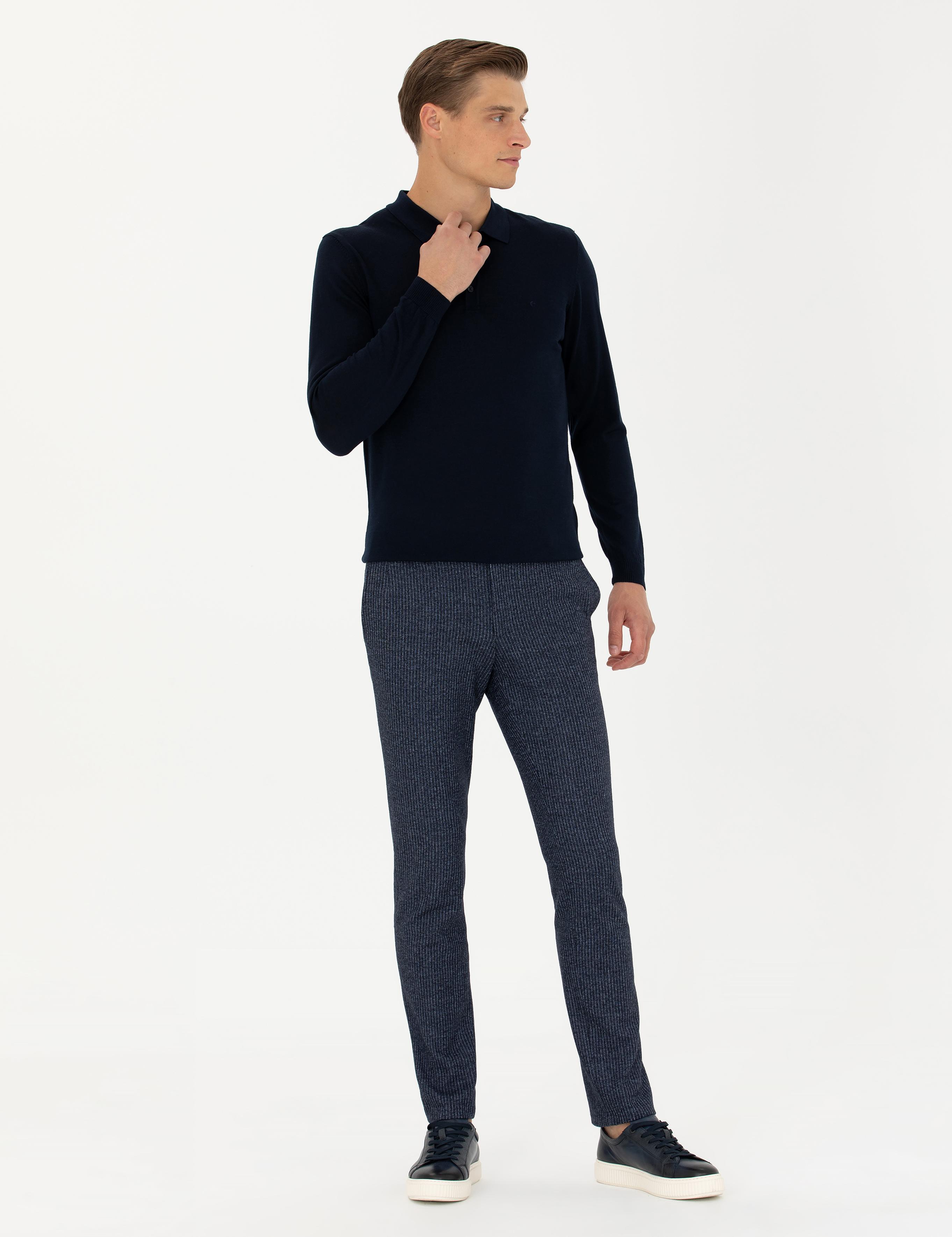 Lacivert Slim Fit Polo Yaka Basic Triko Kazak - 50270169036
