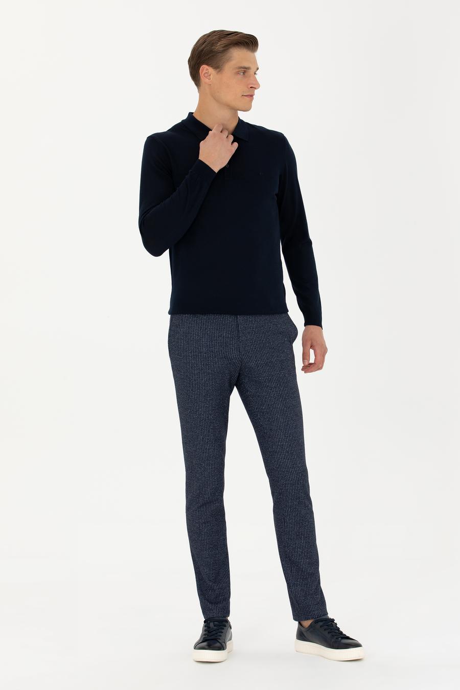 Lacivert Slim Fit Polo Yaka Basic Triko Kazak - 50270169036