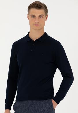 Lacivert Slim Fit Polo Yaka Basic Triko Kazak