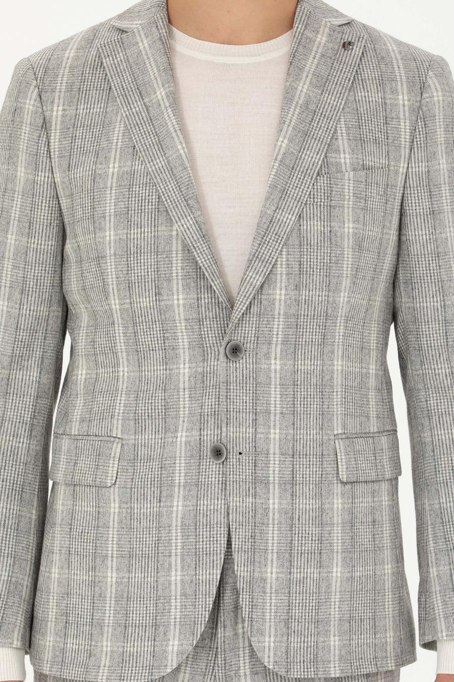 Gri Slim Fit Yün Karışımlı Ekose Takım Elbise - 50276627056