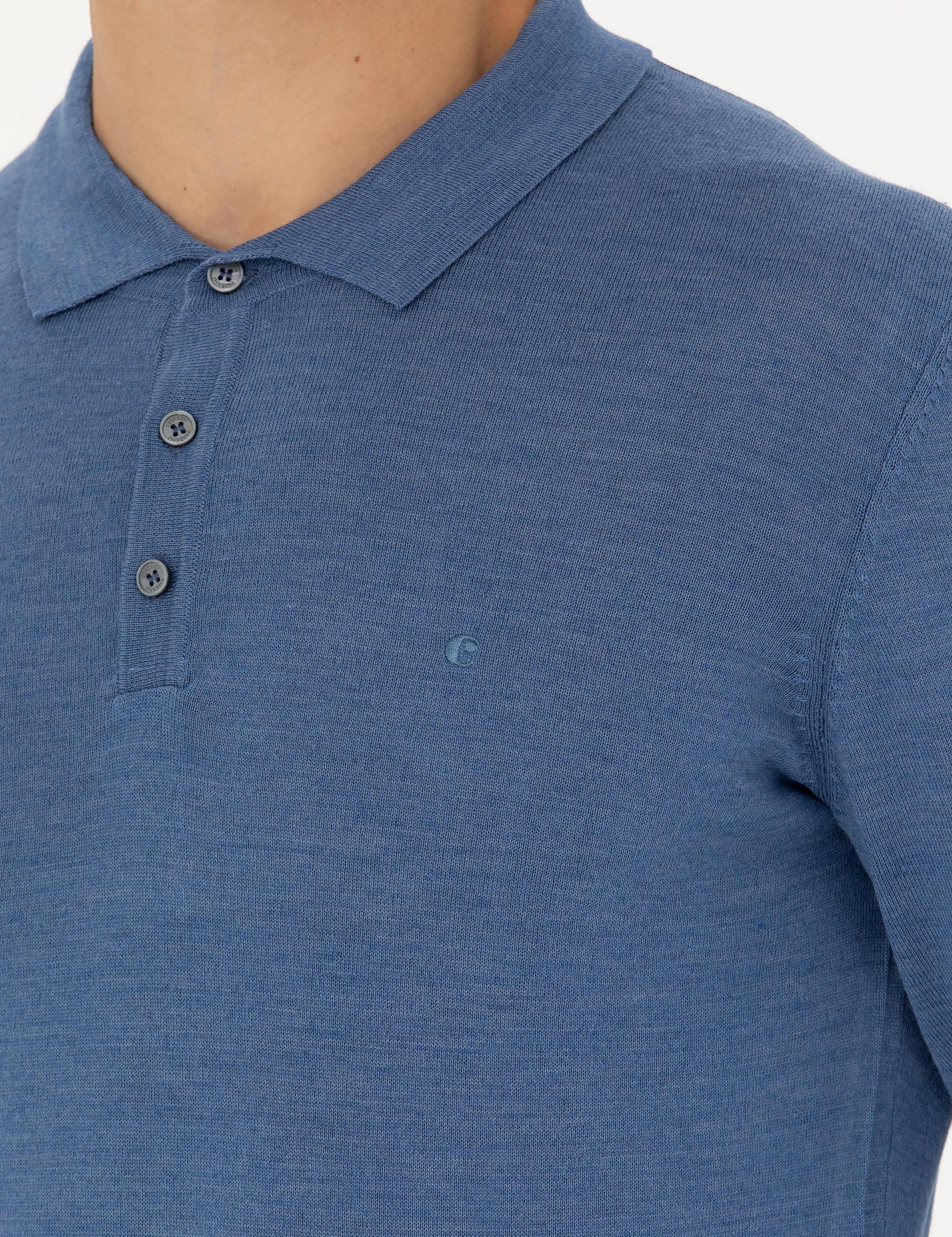Koyu Mavi Slim Fit Polo Yaka Basic Triko Kazak - 50270169127