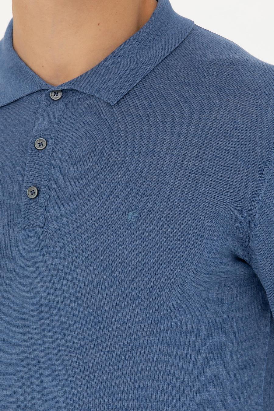 Koyu Mavi Slim Fit Polo Yaka Basic Triko Kazak - 50270169127