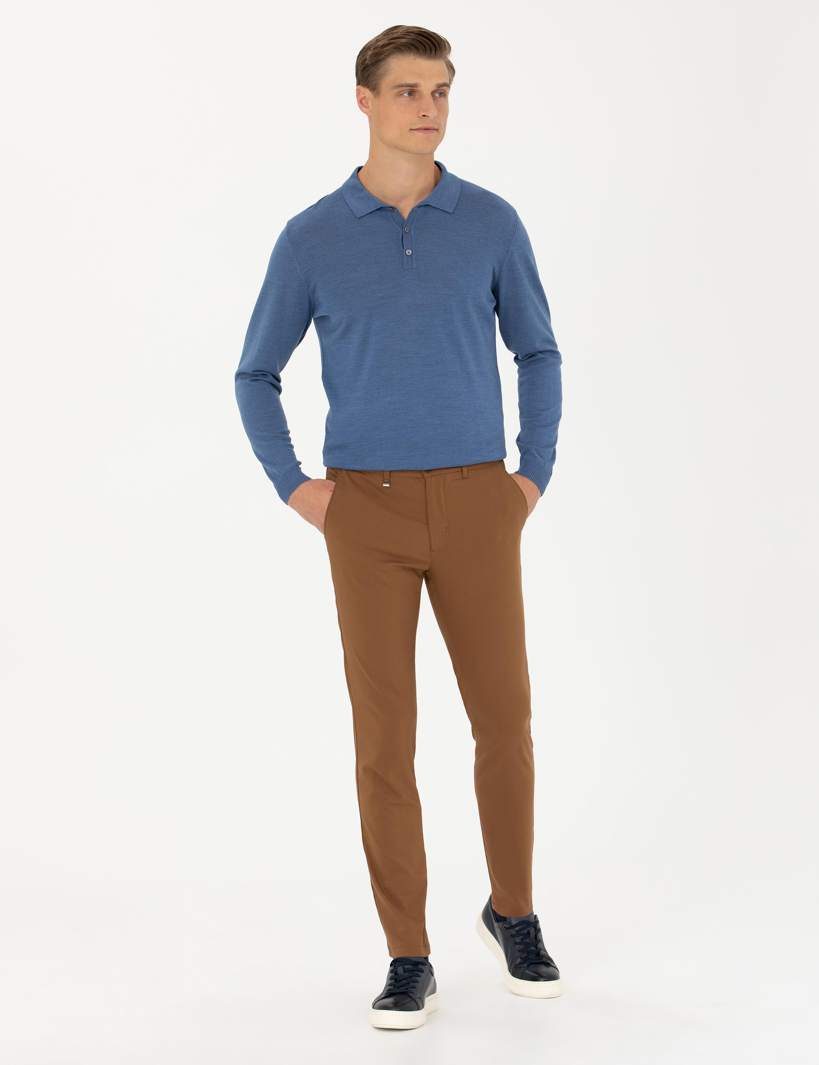 Koyu Mavi Slim Fit Polo Yaka Basic Triko Kazak - 50270169127