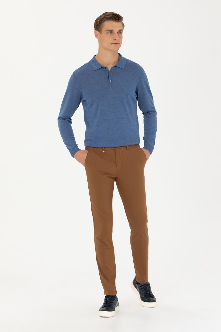 Koyu Mavi Slim Fit Polo Yaka Basic Triko Kazak - 50270169127
