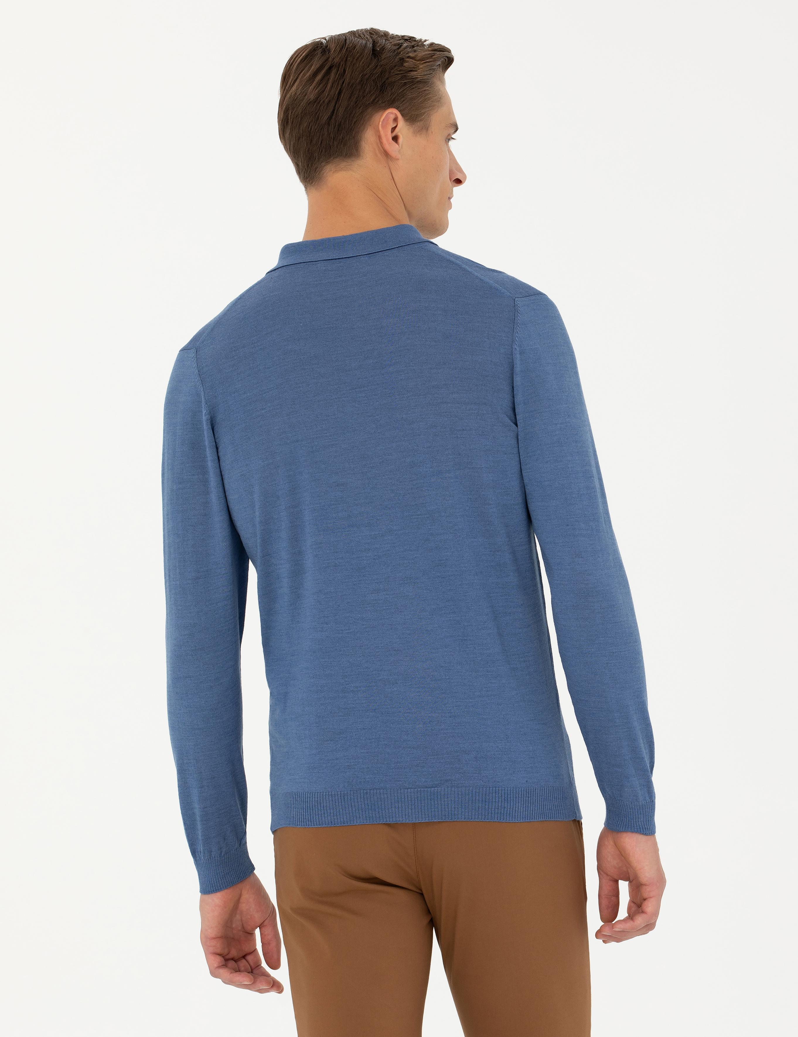 Koyu Mavi Slim Fit Polo Yaka Basic Triko Kazak - 50270169127