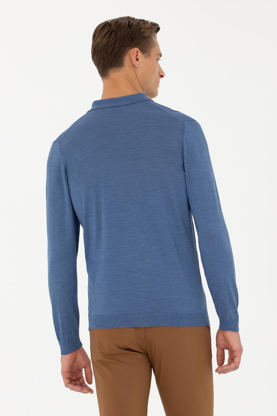 Koyu Mavi Slim Fit Polo Yaka Basic Triko Kazak - 50270169127