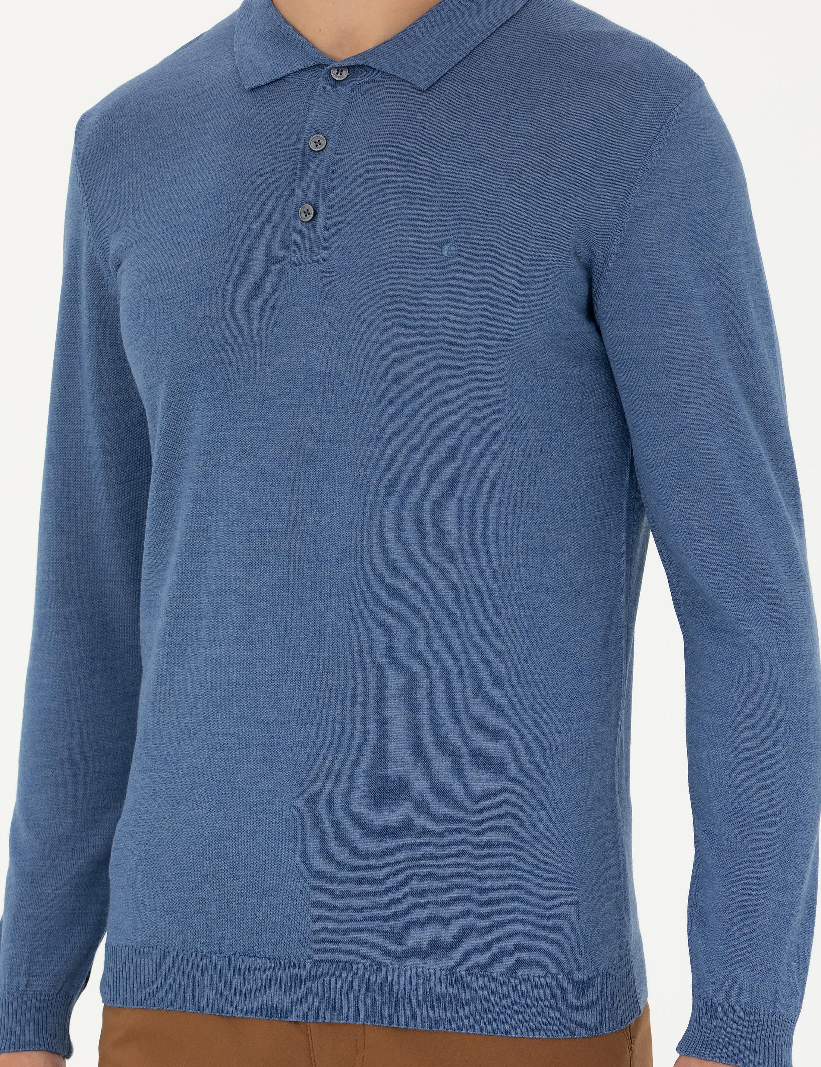 Koyu Mavi Slim Fit Polo Yaka Basic Triko Kazak - 50270169127