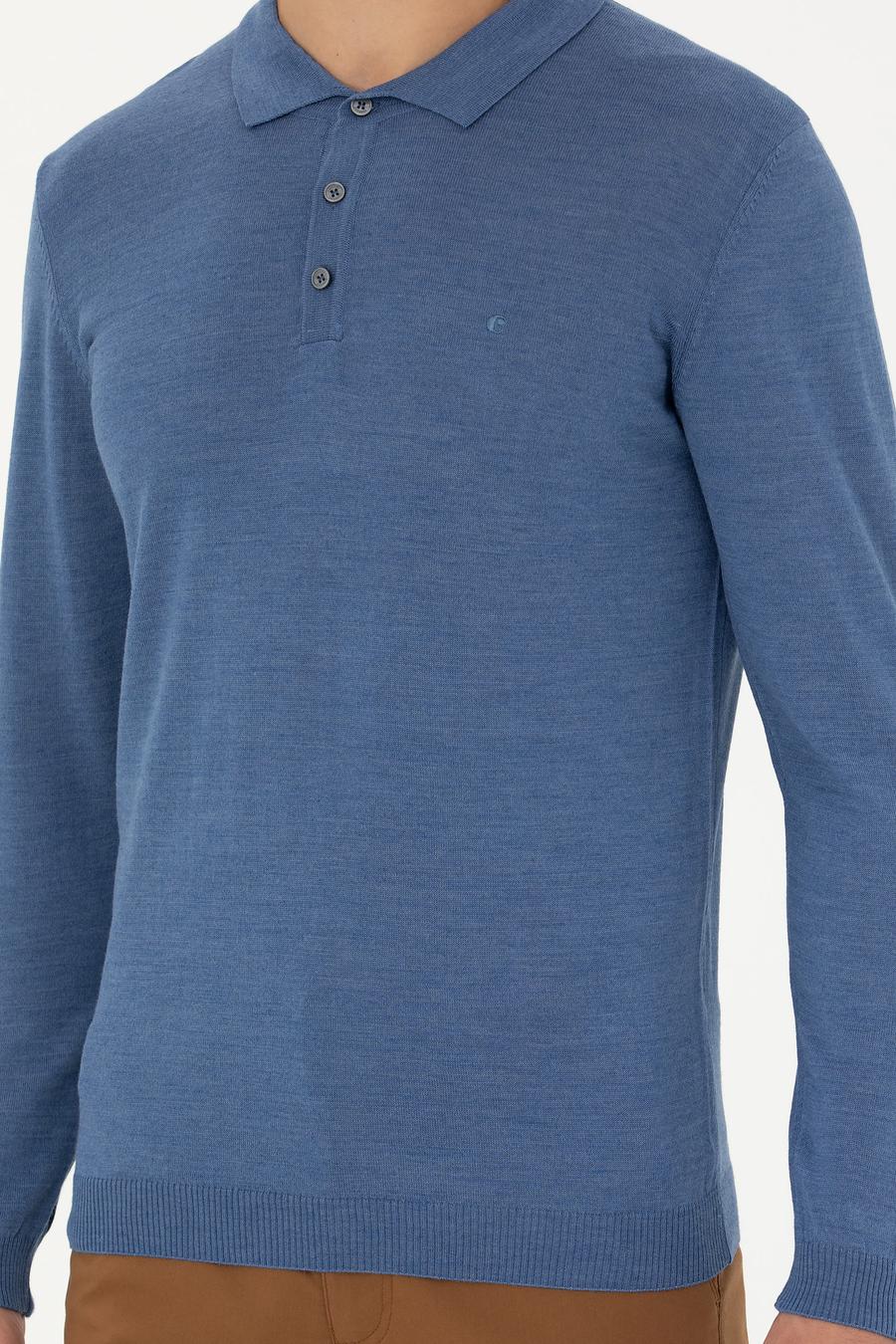 Koyu Mavi Slim Fit Polo Yaka Basic Triko Kazak - 50270169127