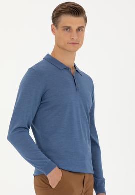 Koyu Mavi Slim Fit Polo Yaka Basic Triko Kazak