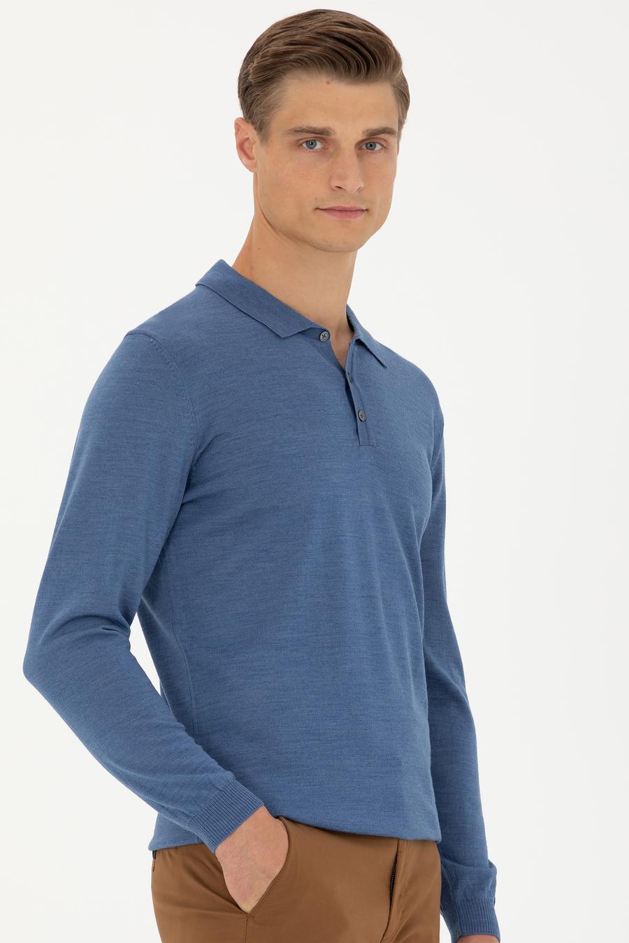 Koyu Mavi Slim Fit Polo Yaka Basic Triko Kazak - 50270169127