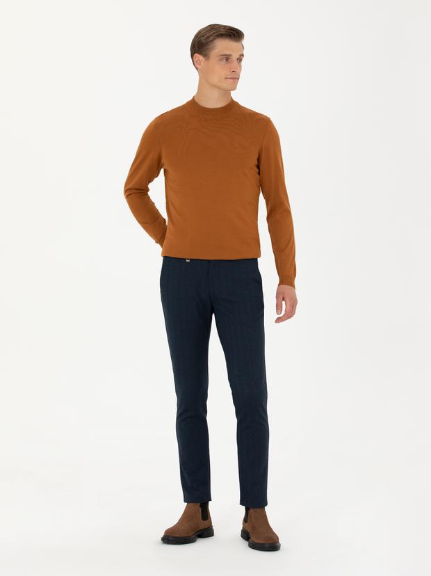Lacivert Beli Kemer Tokalı Slim Fit Kanvas Pantolon