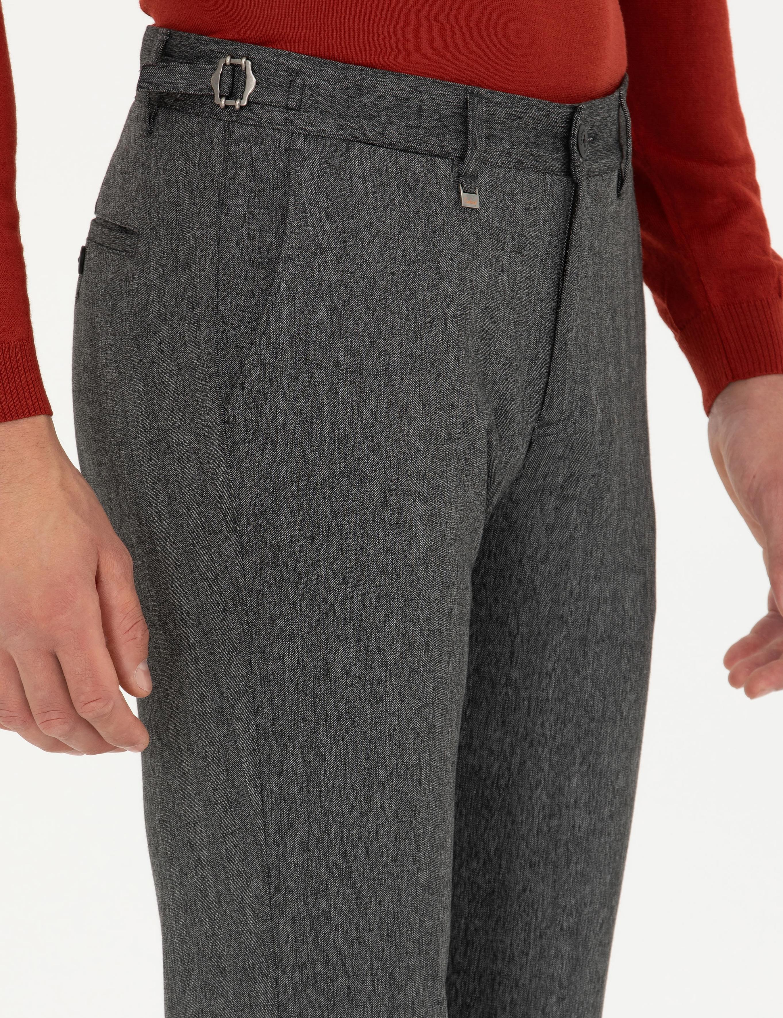 Antrasit Beli Kemer Tokalı Slim Fit Kanvas Pantolon - 50274014278
