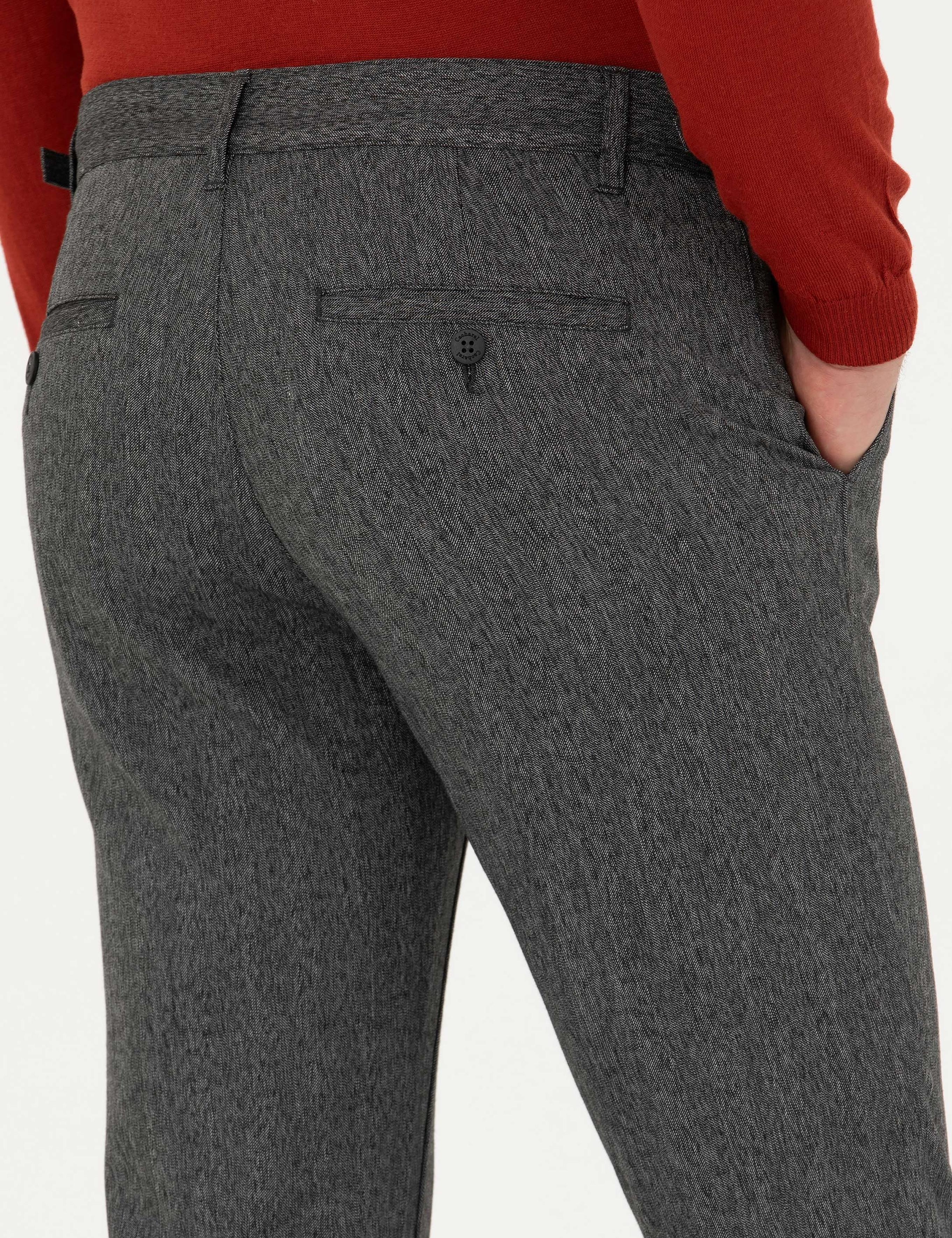 Antrasit Beli Kemer Tokalı Slim Fit Kanvas Pantolon - 50274014278
