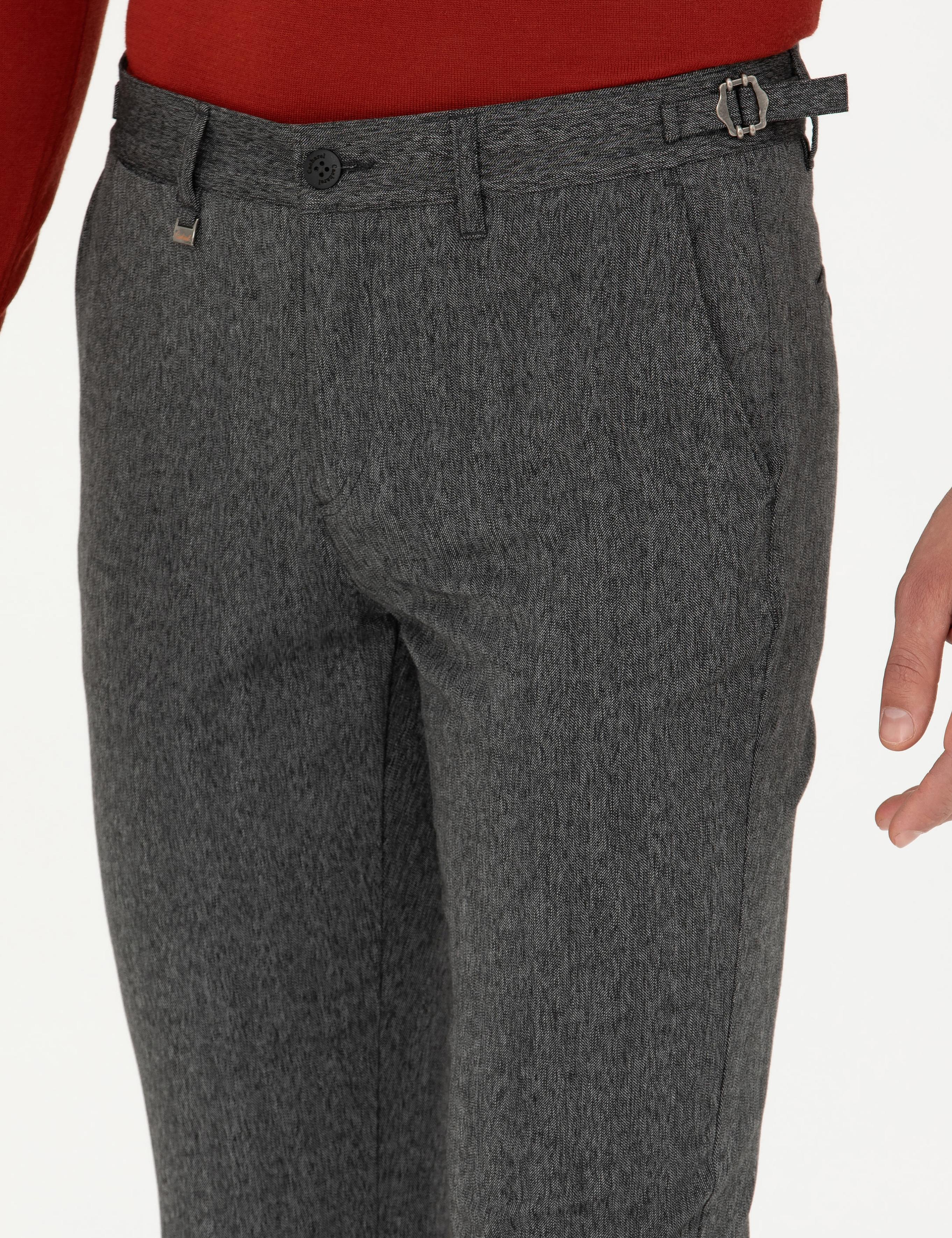 Antrasit Beli Kemer Tokalı Slim Fit Kanvas Pantolon - 50274014278