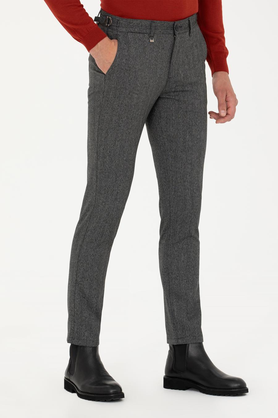 Antrasit Beli Kemer Tokalı Slim Fit Kanvas Pantolon - 50274014278