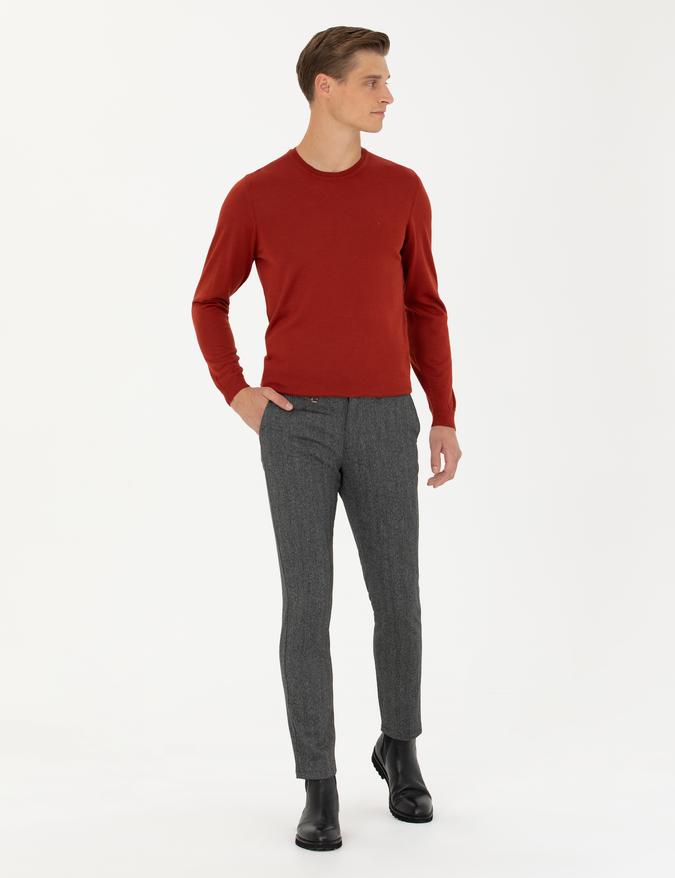 Antrasit Beli Kemer Tokalı Slim Fit Kanvas Pantolon