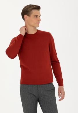 Koyu Kiremit Slim Fit Bisiklet Yaka Triko Kazak