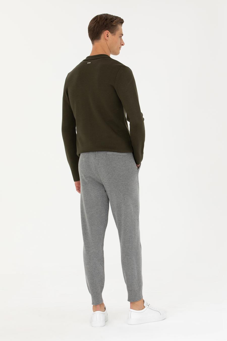 Açık Gri Jogging Fit Lastik Paçalı Triko Pantolon - 50279422016