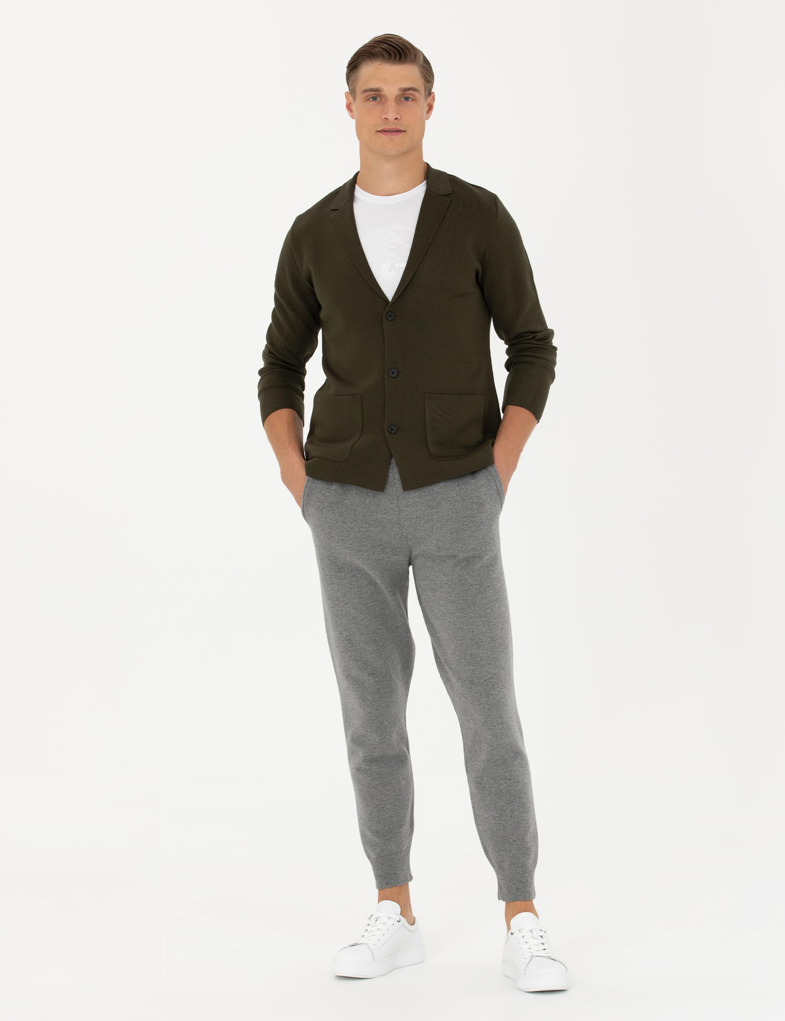 Açık Gri Jogging Fit Lastik Paçalı Triko Pantolon - 50279422016