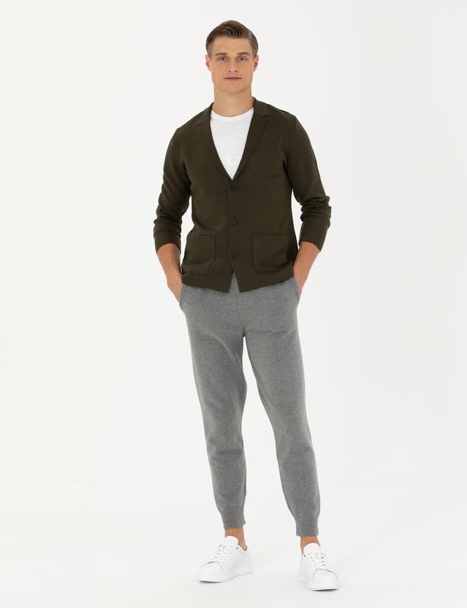 Açık Gri Jogging Fit Lastik Paçalı Triko Pantolon