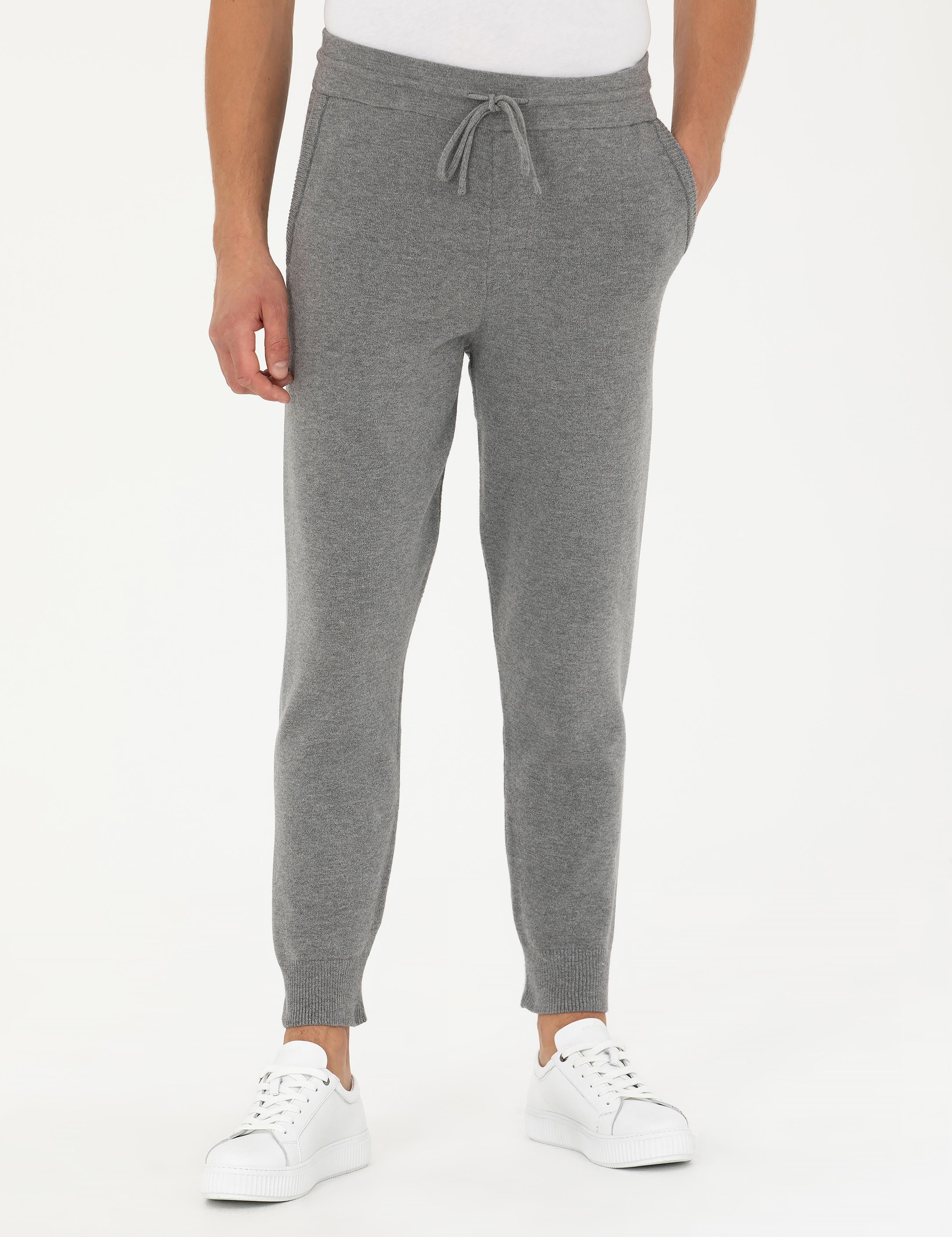 Açık Gri Jogging Fit Lastik Paçalı Triko Pantolon - 50279422016