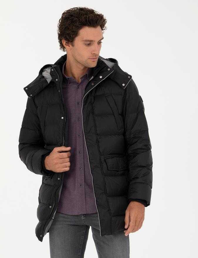 Siyah Kapüşonlu Kaz Tüyü Mont 50273107 | Cacharel