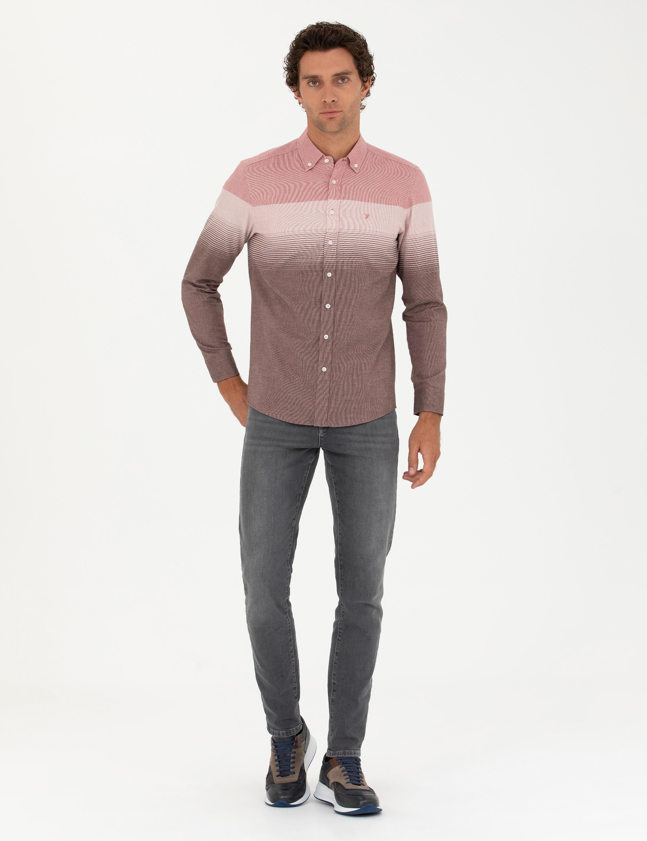 Kırmızı Slim Fit Uzun Kollu Gömlek - 50272899037