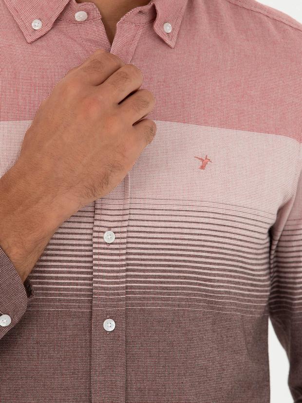 Kırmızı Slim Fit Uzun Kollu Gömlek