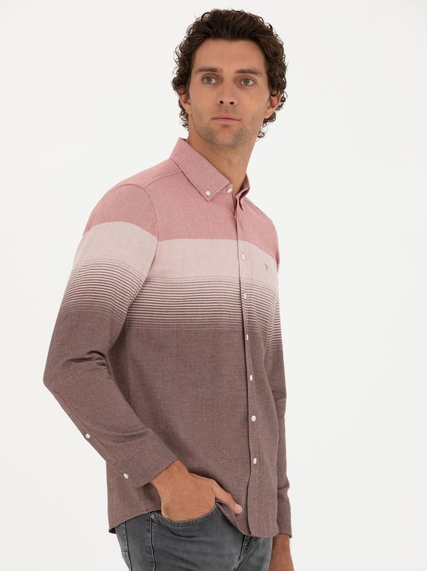 Kırmızı Slim Fit Uzun Kollu Gömlek
