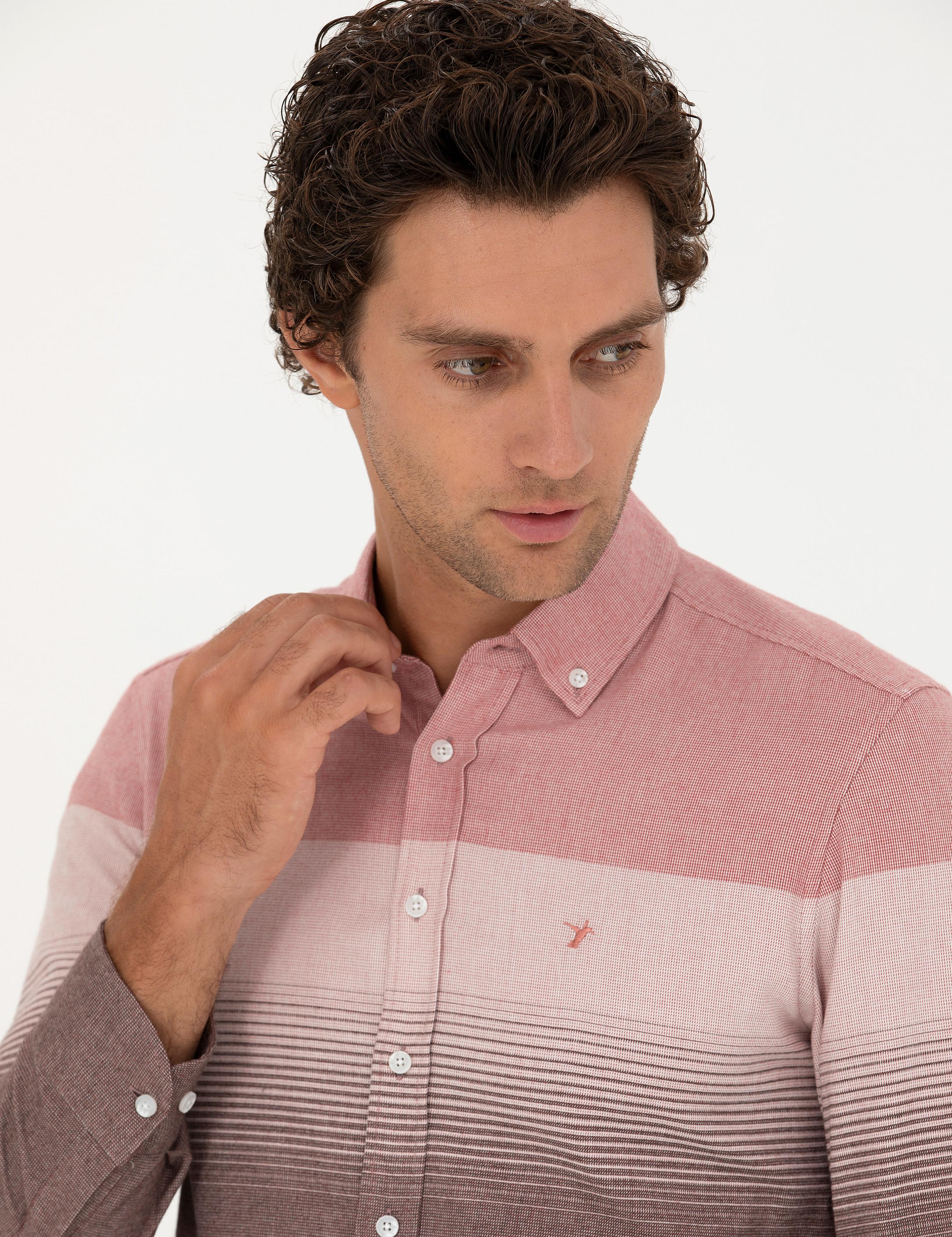 Kırmızı Slim Fit Uzun Kollu Gömlek - 50272899037