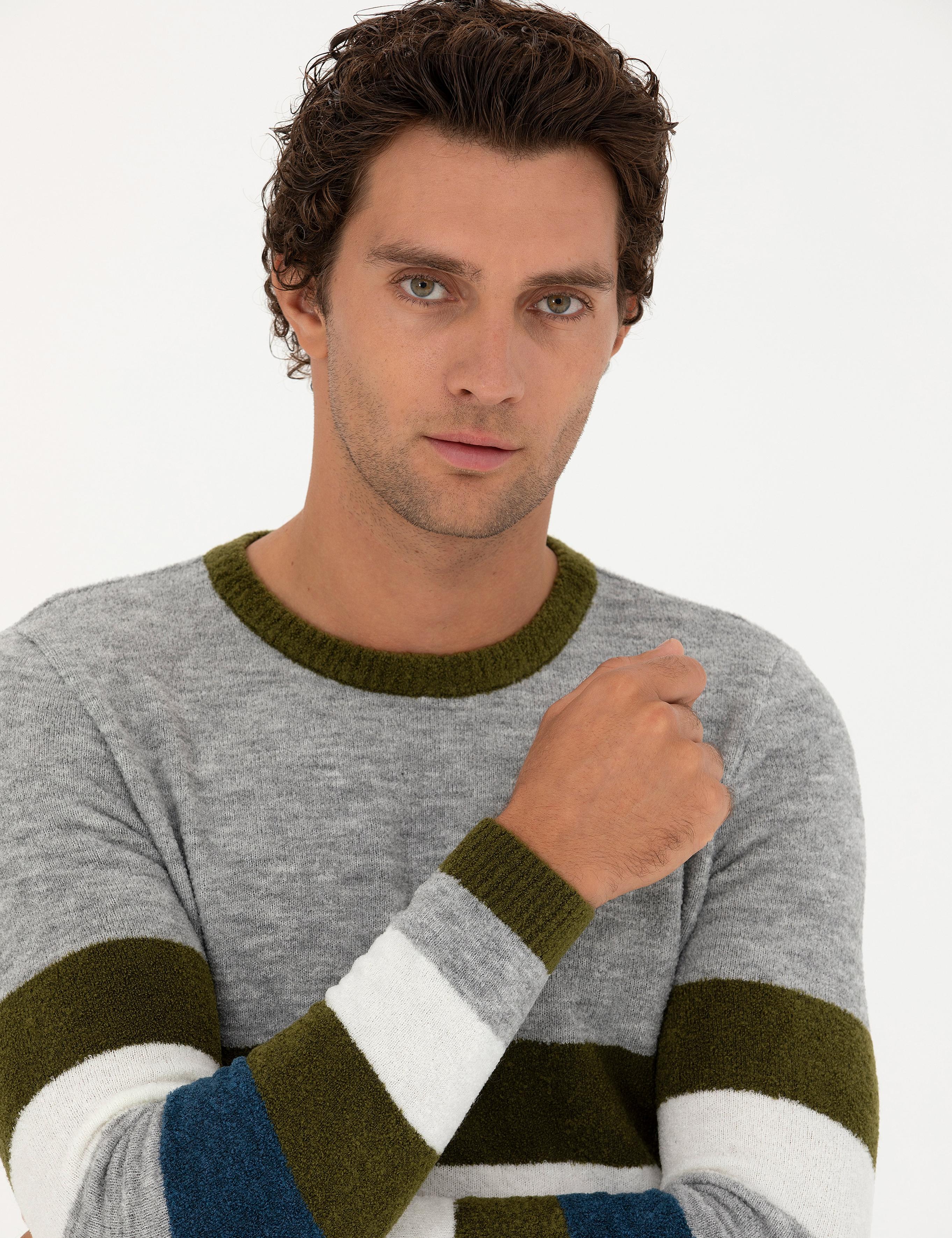 Haki Slim Fit Bisiklet Yaka Triko Kazak - 50271626017