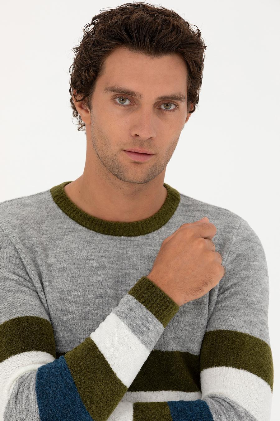 Haki Slim Fit Bisiklet Yaka Triko Kazak - 50271626017