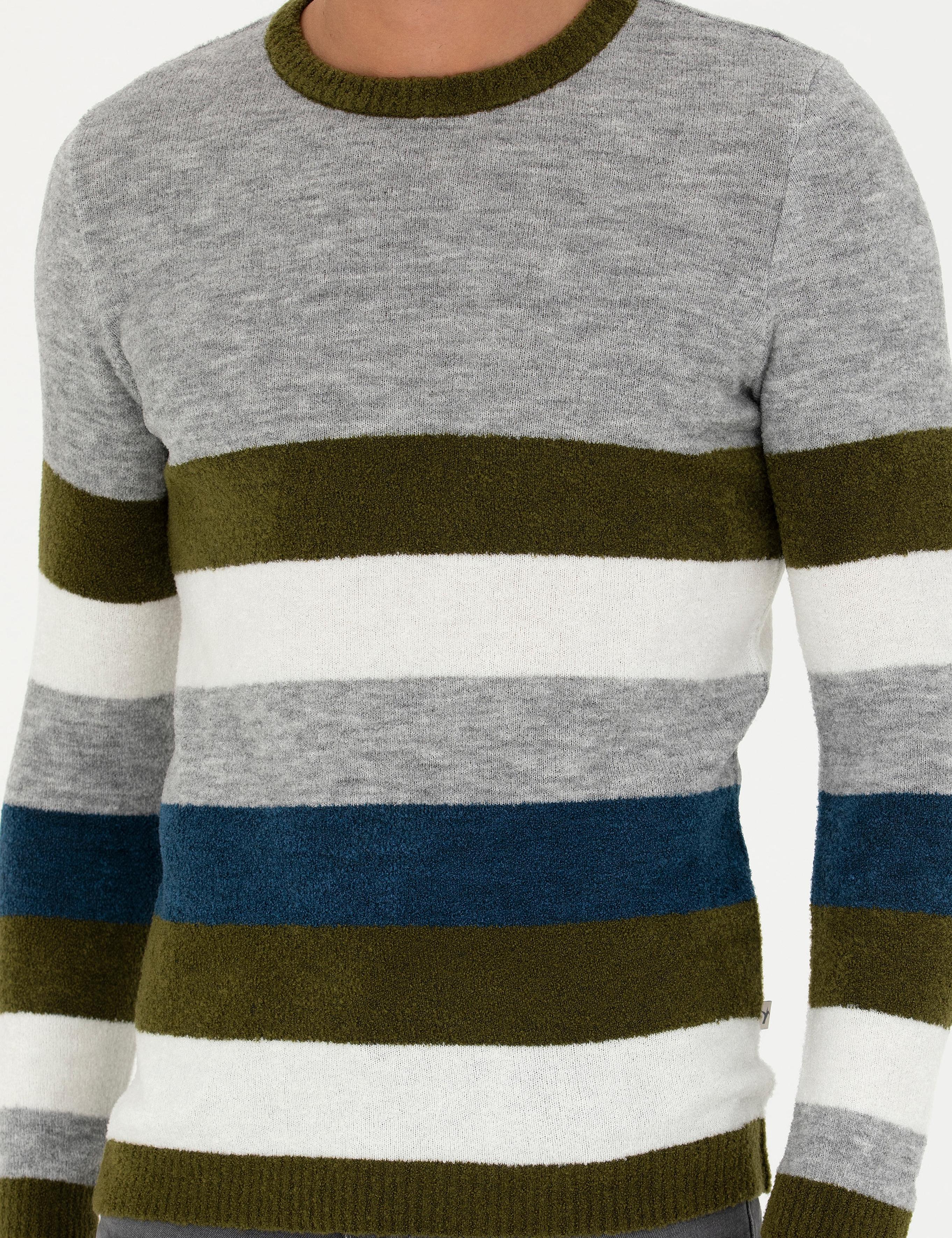 Haki Slim Fit Bisiklet Yaka Triko Kazak - 50271626017